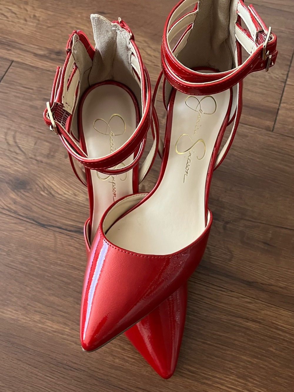 Jessica Simpson Red Patent Pointed-Toe Double Ankle-Strap Pumps size 6.5